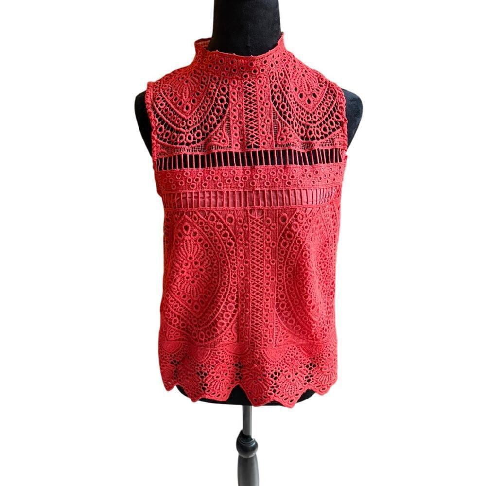 MNG Suit Red Lace Sleeveless Blouse -‎ XS